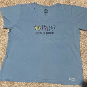 Life Is Good Blue Tee with Flip-Flop Design